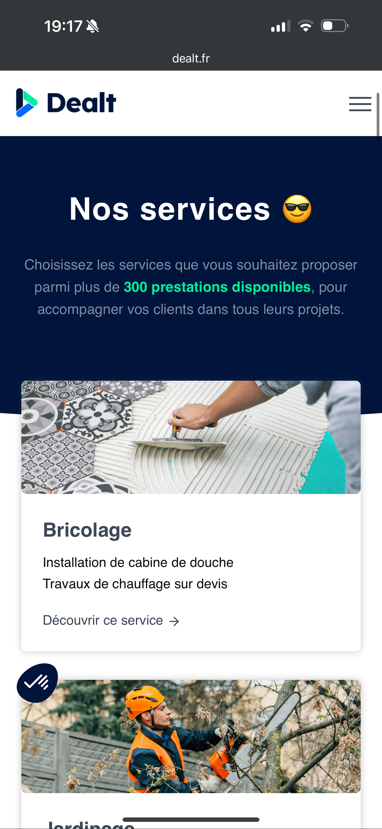 Image du site web Dealt format mobile