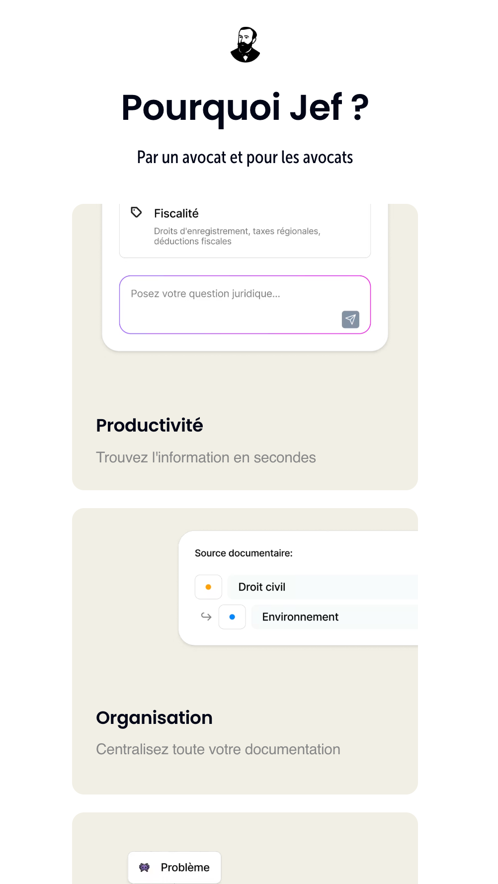 Image du site web Jef - L'assistant IA du Barreau de Bruxelles format mobile